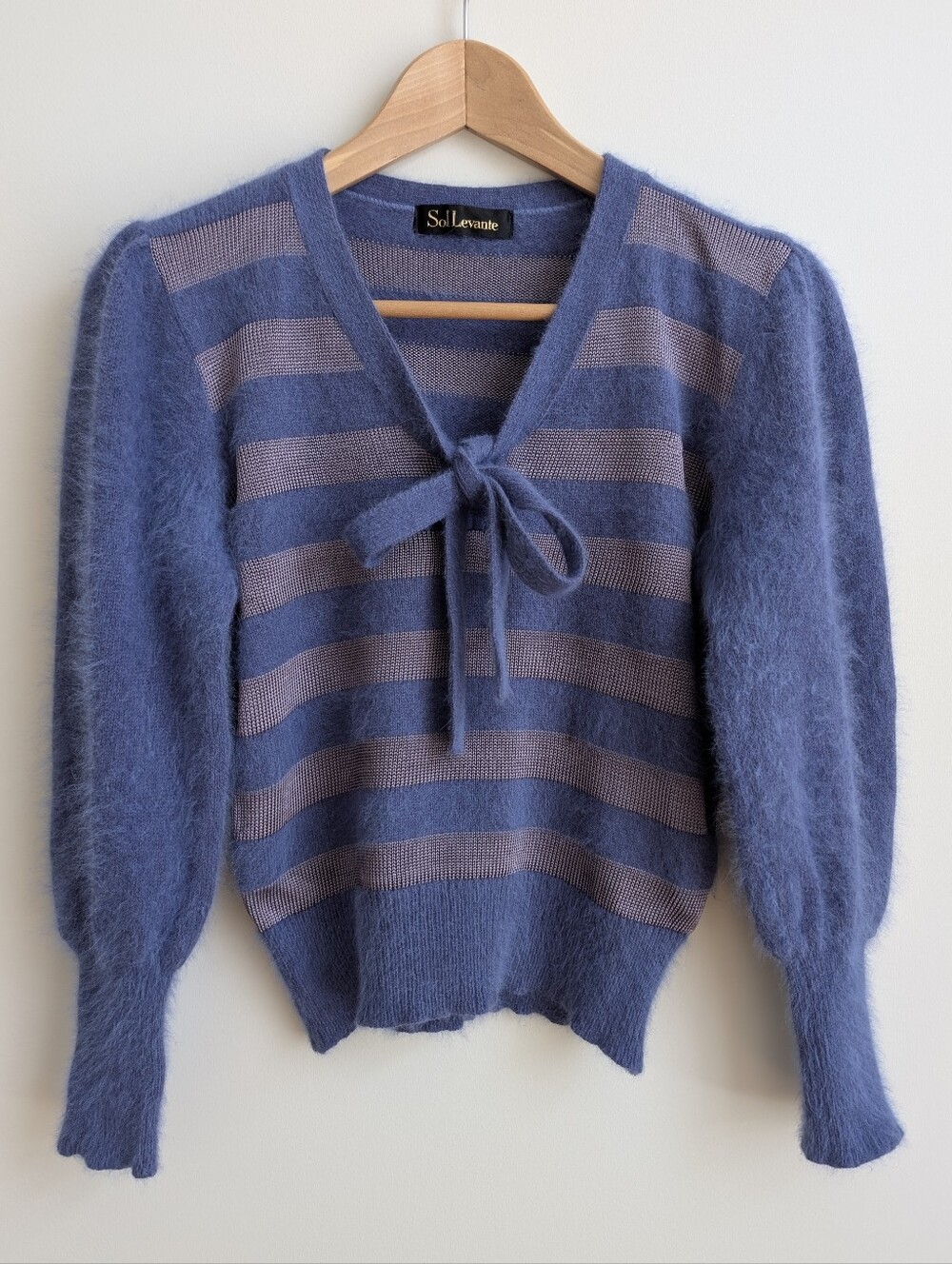 Vintage Sol Levante Soft Angora Wool Puffed Sleeve Front Bow Sweater Approx XS